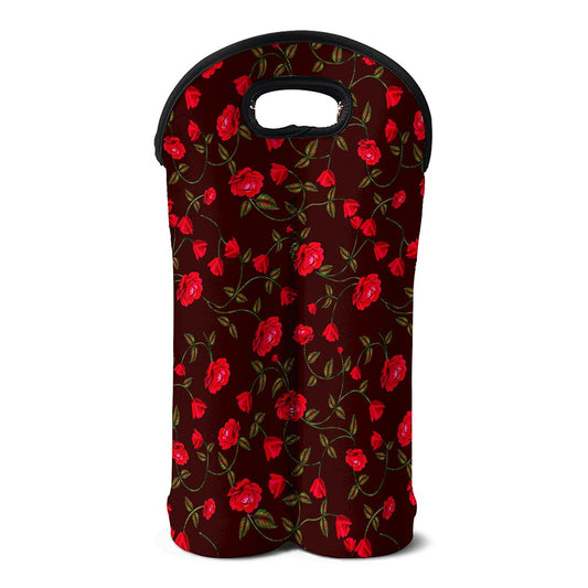 Red Rose Floral Flower Pattern Print Double Neoprene Wine Tote