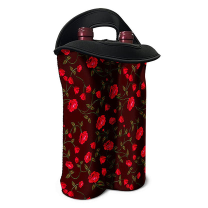 Red Rose Floral Flower Pattern Print Double Neoprene Wine Tote