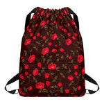 Red Rose Floral Flower Pattern Print Drawstring Backpack