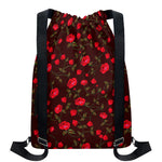 Red Rose Floral Flower Pattern Print Drawstring Backpack