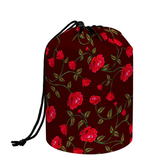 Red Rose Floral Flower Pattern Print Drawstring Makeup Bag