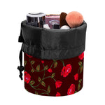 Red Rose Floral Flower Pattern Print Drawstring Makeup Bag