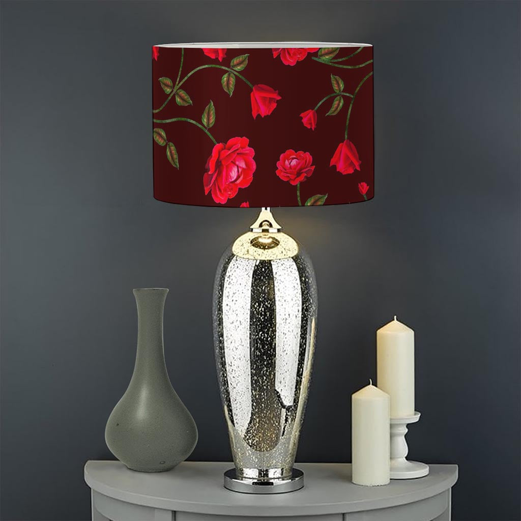 Red Rose Floral Flower Pattern Print Drum Lamp Shade