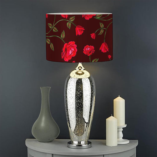 Red Rose Floral Flower Pattern Print Drum Lamp Shade