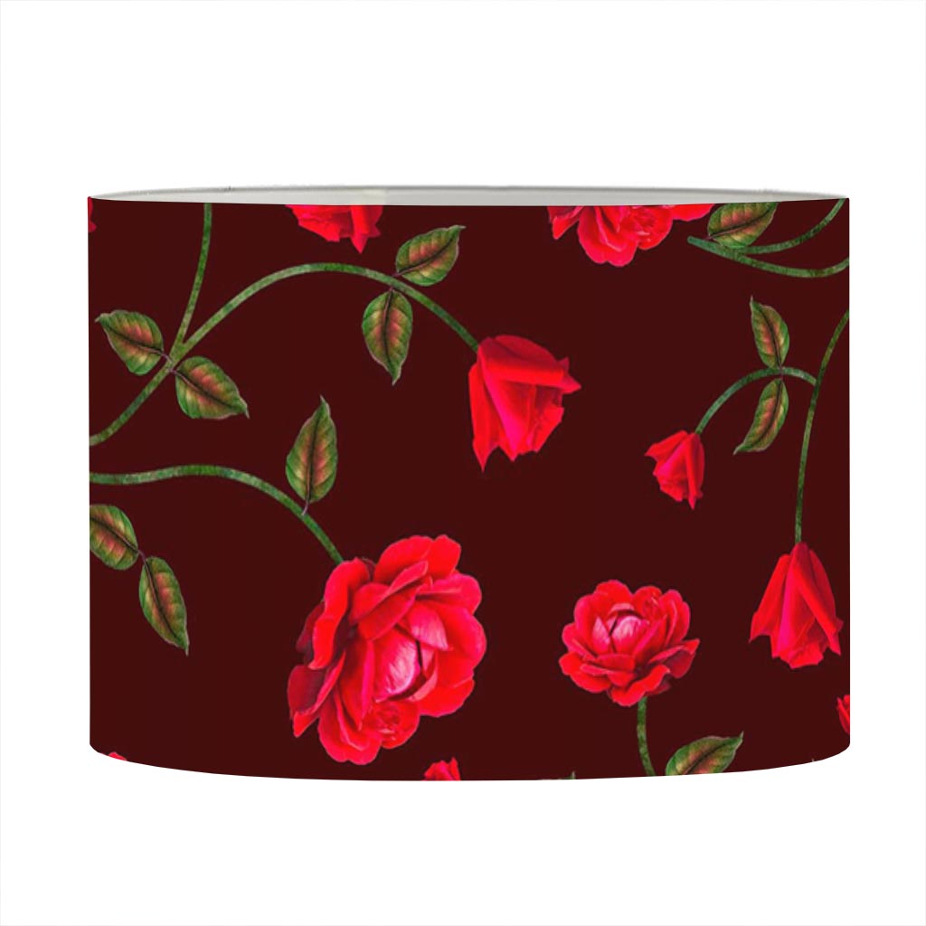Red Rose Floral Flower Pattern Print Drum Lamp Shade