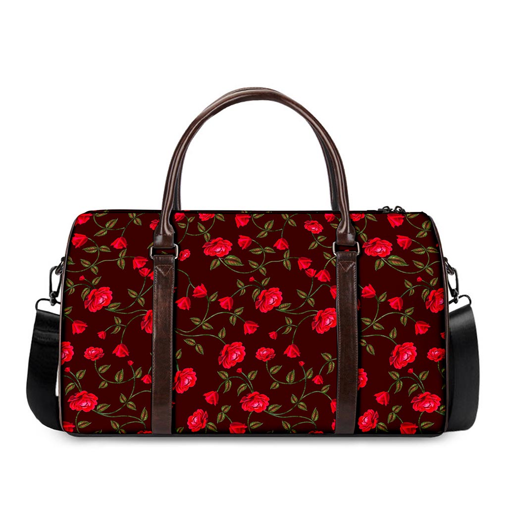 Red Rose Floral Flower Pattern Print Duffle Bag