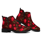 Red Rose Floral Flower Pattern Print Flat Ankle Boots