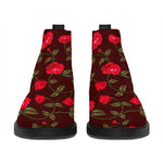 Red Rose Floral Flower Pattern Print Flat Ankle Boots