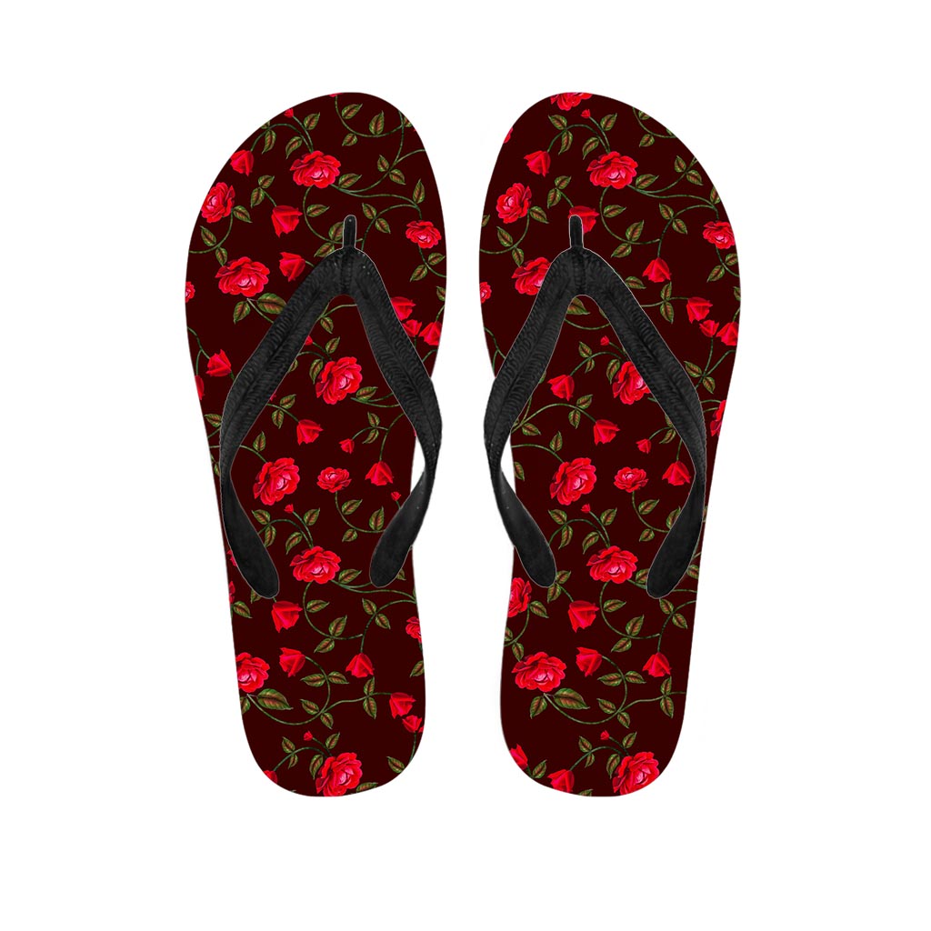 Red Rose Floral Flower Pattern Print Flip Flops