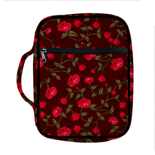 Red Rose Floral Flower Pattern Print Front Pocket Bible Bag