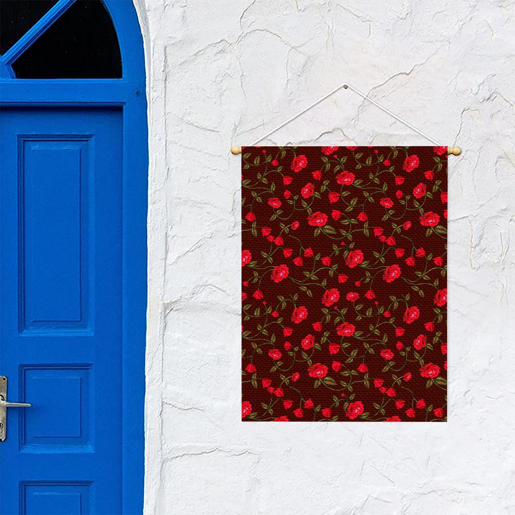 Red Rose Floral Flower Pattern Print Garden Flag