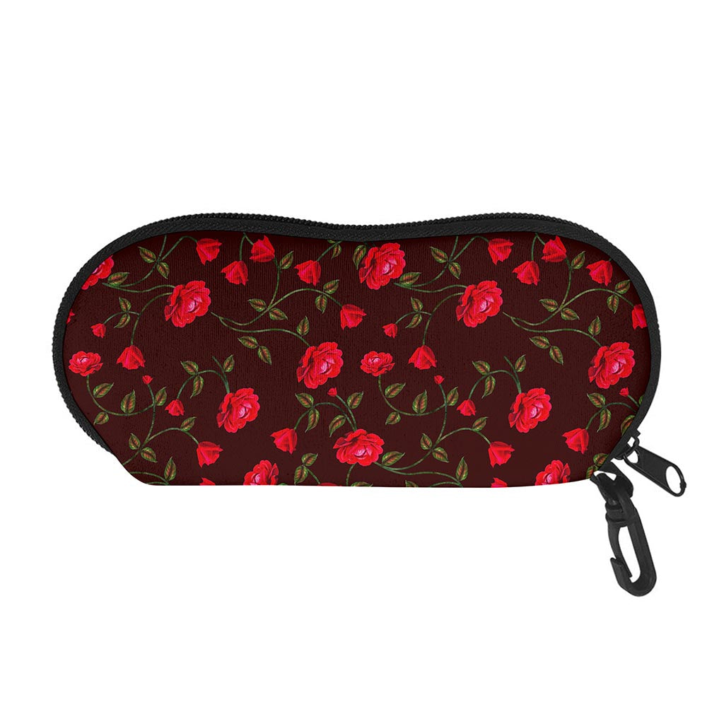 Red Rose Floral Flower Pattern Print Glasses Case