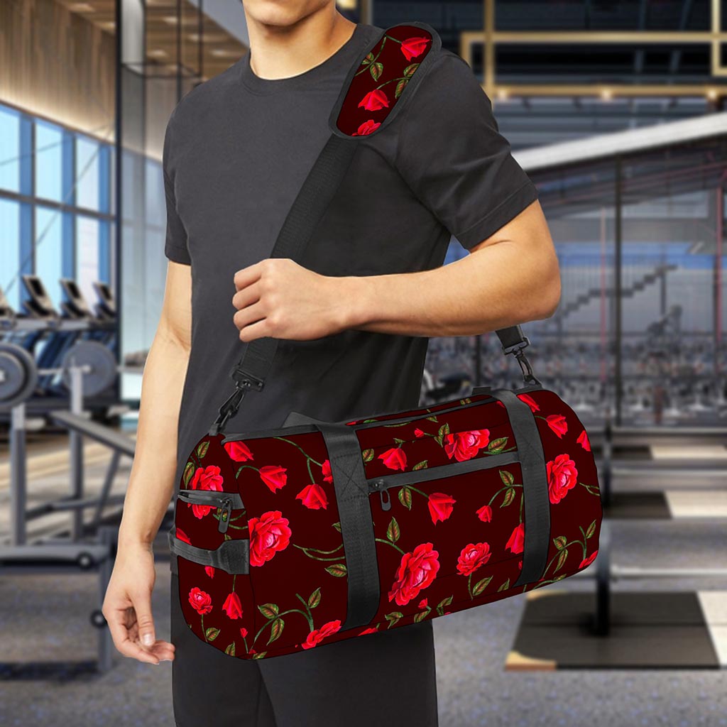 Red Rose Floral Flower Pattern Print Gym Bag