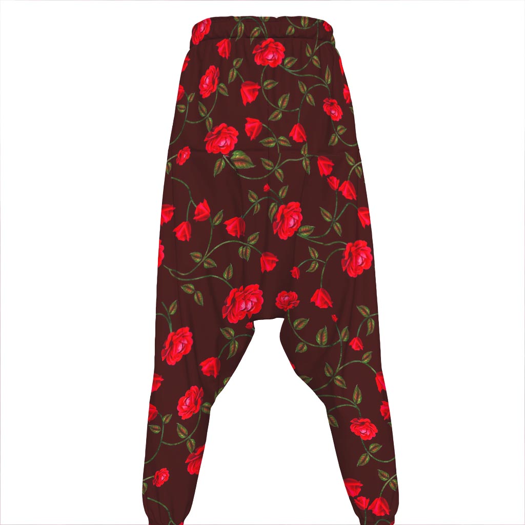 Red Rose Floral Flower Pattern Print Hammer Pants