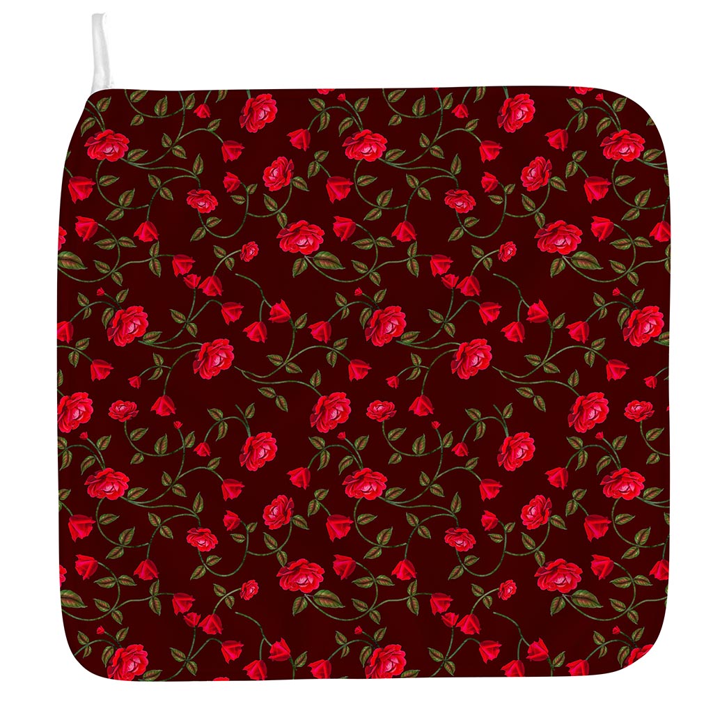Red Rose Floral Flower Pattern Print Hand Towel