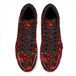 Red Rose Floral Flower Pattern Print High Top Leather Sneakers