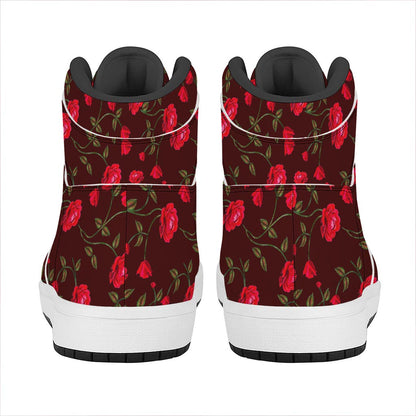Red Rose Floral Flower Pattern Print High Top Leather Sneakers