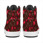 Red Rose Floral Flower Pattern Print High Top Leather Sneakers
