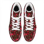 Red Rose Floral Flower Pattern Print High Top Leather Sneakers