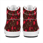Red Rose Floral Flower Pattern Print High Top Leather Sneakers