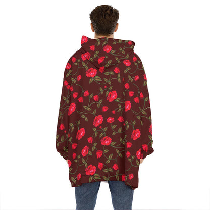 Red Rose Floral Flower Pattern Print Hoodie Blanket