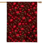 Red Rose Floral Flower Pattern Print House Flag