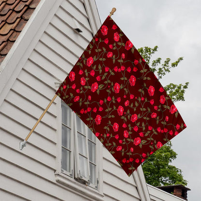 Red Rose Floral Flower Pattern Print House Flag