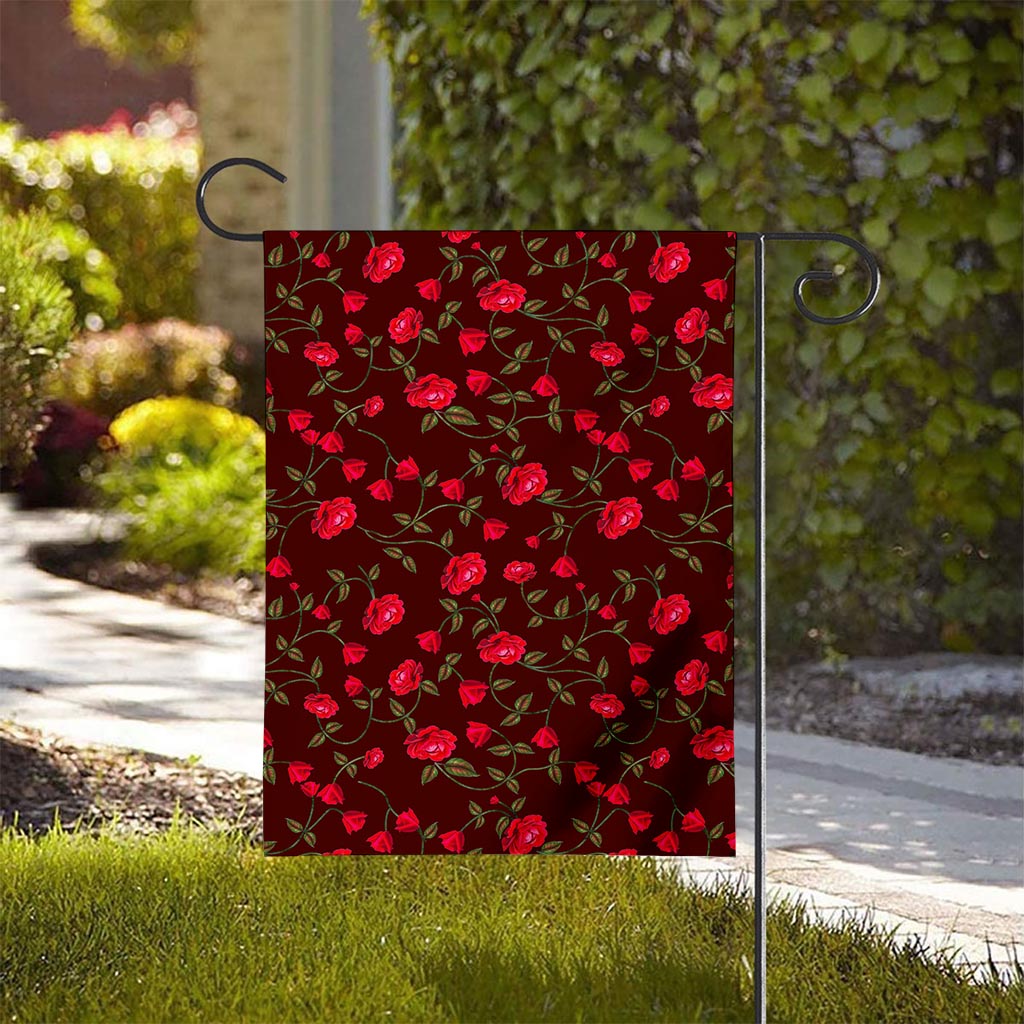 Red Rose Floral Flower Pattern Print House Flag