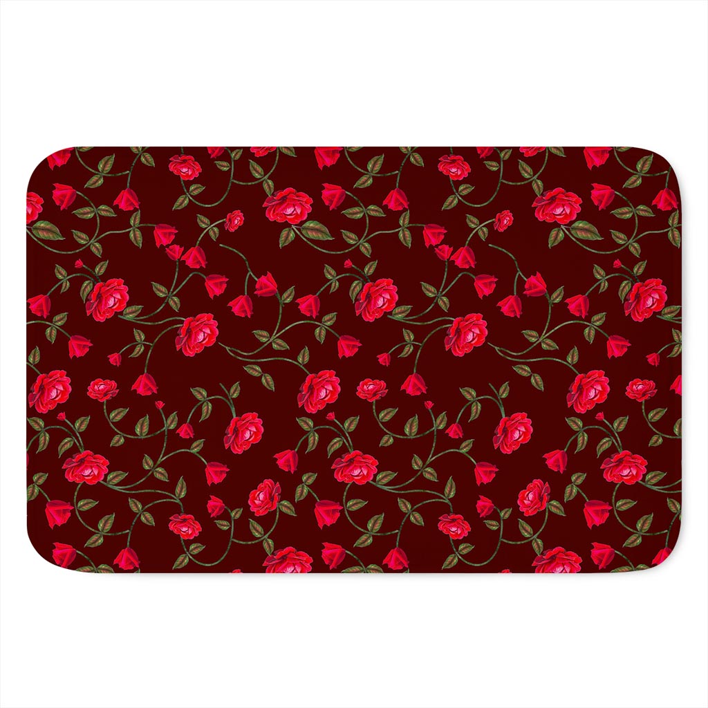 Red Rose Floral Flower Pattern Print Indoor Door Mat