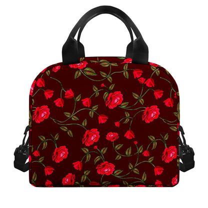 Red Rose Floral Flower Pattern Print Insulated Lunch Bag
