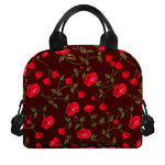 Red Rose Floral Flower Pattern Print Insulated Lunch Bag