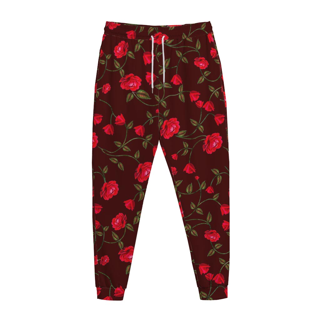 Red Rose Floral Flower Pattern Print Jogger Pants