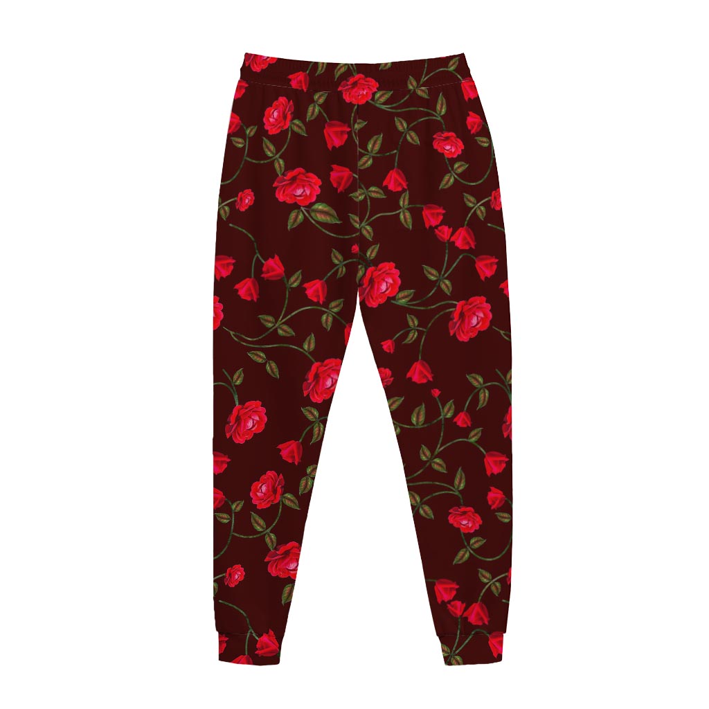 Red Rose Floral Flower Pattern Print Jogger Pants