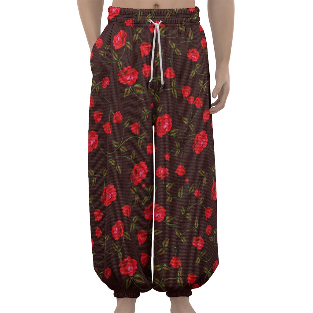 Red Rose Floral Flower Pattern Print Lantern Pants