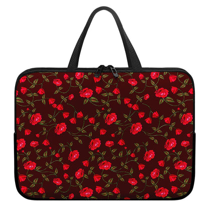 Red Rose Floral Flower Pattern Print Laptop Sleeve With Handle