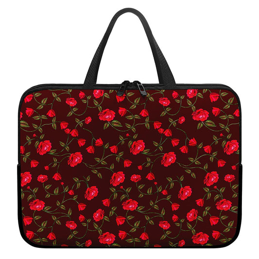 Red Rose Floral Flower Pattern Print Laptop Sleeve With Handle