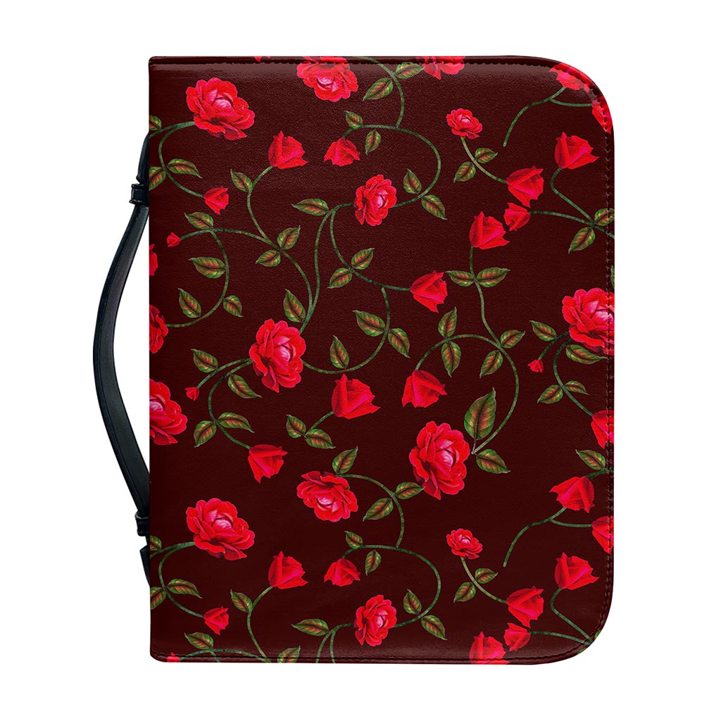 Red Rose Floral Flower Pattern Print Leather Bible Cover