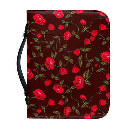 Red Rose Floral Flower Pattern Print Leather Bible Cover