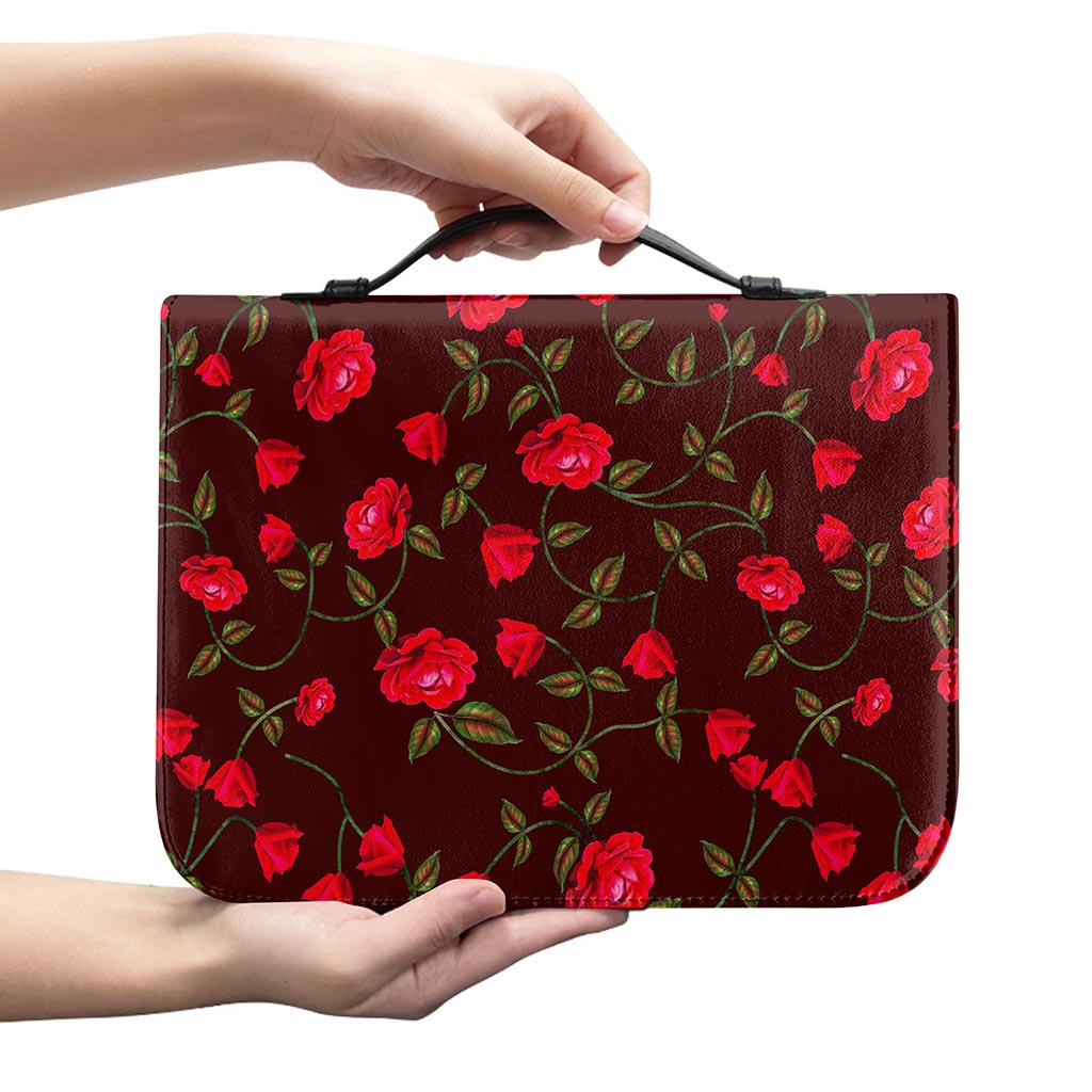 Red Rose Floral Flower Pattern Print Leather Bible Cover