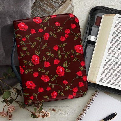 Red Rose Floral Flower Pattern Print Leather Bible Cover