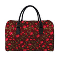 Red Rose Floral Flower Pattern Print Leather Duffel Bag