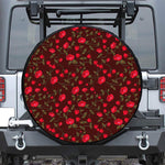 Red Rose Floral Flower Pattern Print Leather Spare Tire Cover