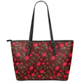 Red Rose Floral Flower Pattern Print Leather Tote Bag With Zipper