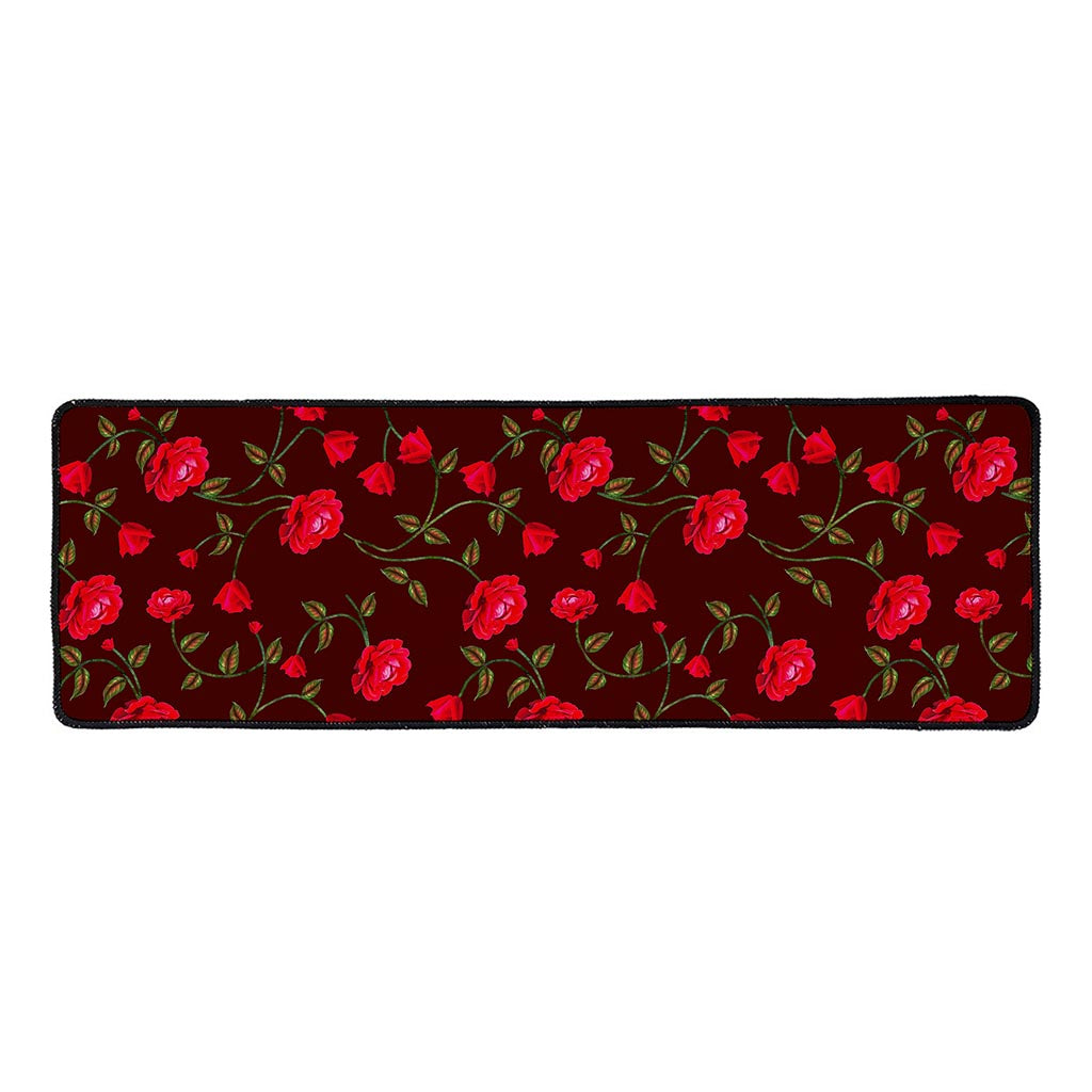 Red Rose Floral Flower Pattern Print Long Kitchen Mat