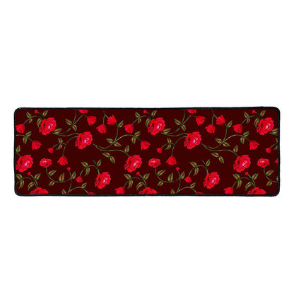 Red Rose Floral Flower Pattern Print Long Kitchen Mat