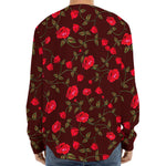 Red Rose Floral Flower Pattern Print Long Sleeve Baseball Jersey