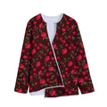 Red Rose Floral Flower Pattern Print Long Sleeve Short Coat