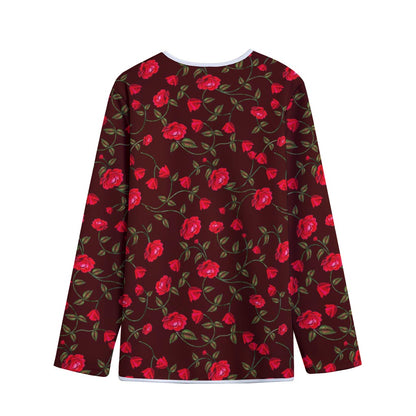 Red Rose Floral Flower Pattern Print Long Sleeve Short Coat