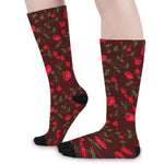 Red Rose Floral Flower Pattern Print Long Socks
