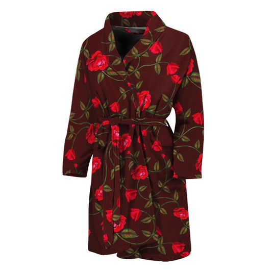 Red Rose Floral Flower Pattern Print Men's Bathrobe